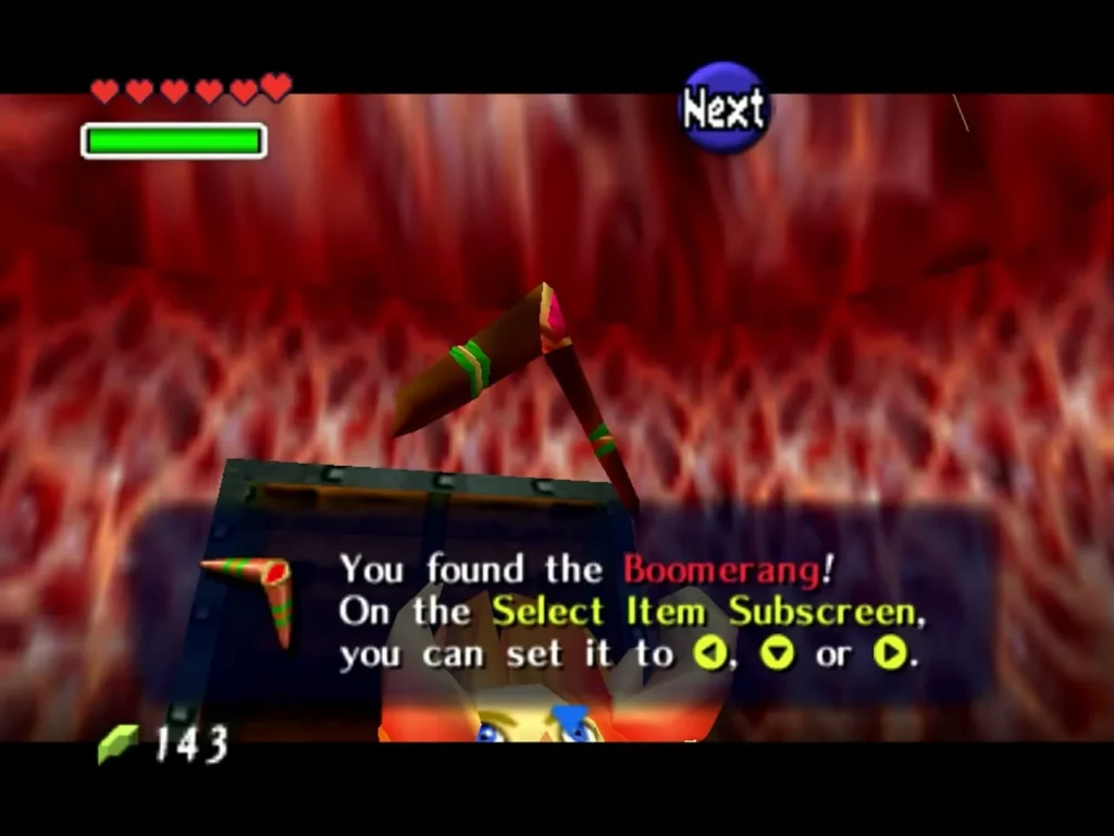 Link holding up the Boomerang with the full You found the Boomerang message Link holding up the Boomerang with the full You found the Boomerang message