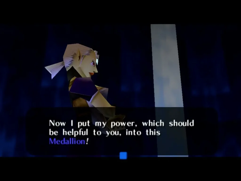 Impa's dialogue box explaining her power goes into the Shadow Medallion Impa's dialogue box explaining her power goes into the Shadow Medallion