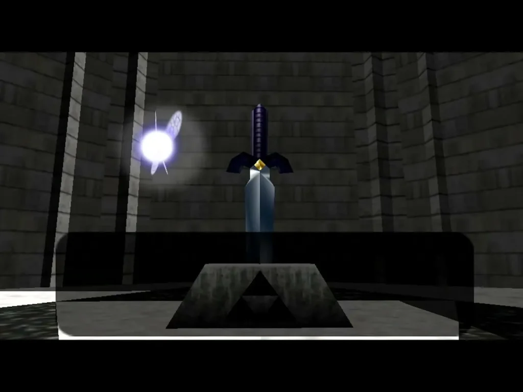 The Master Sword standing in its pedestal in the Temple of Time The Master Sword standing in its pedestal in the Temple of Time