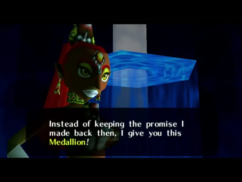 Nabooru's dialogue box saying she gives Link the Spirit Medallion Nabooru's dialogue box saying she gives Link the Spirit Medallion