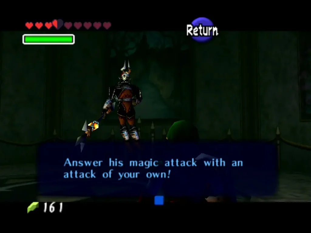Phantom Ganon in the Forest Temple with a boss message box Phantom Ganon in the Forest Temple with a boss message box