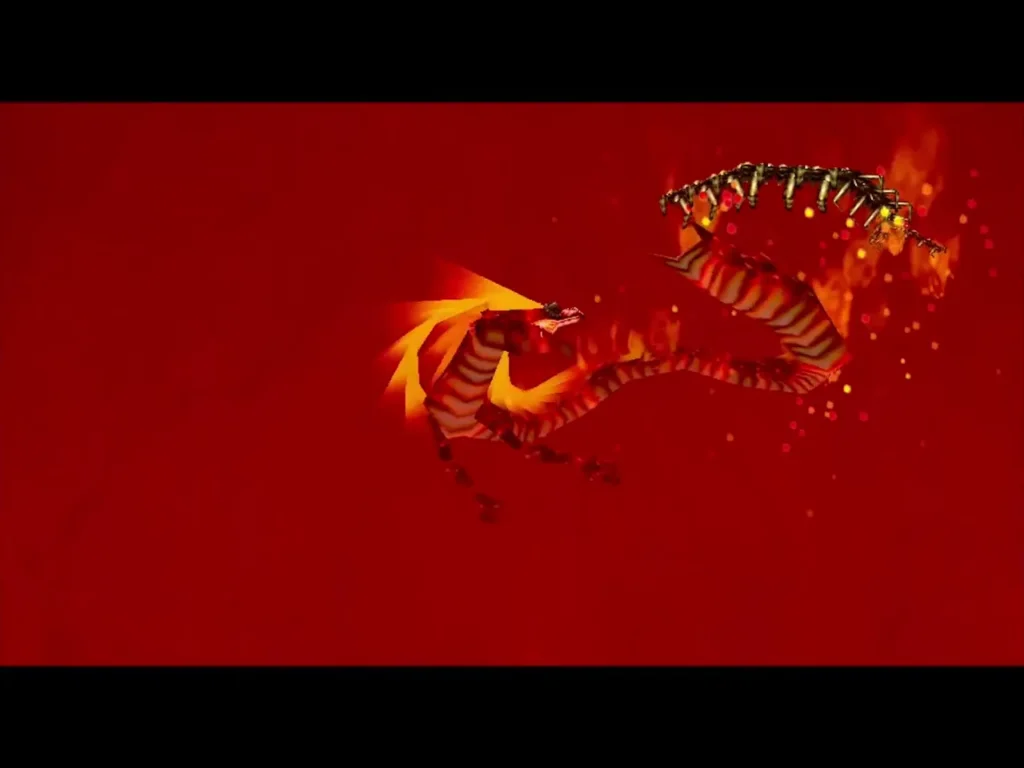 Volvagia coiled in flames against a red sky Volvagia coiled in flames against a red sky