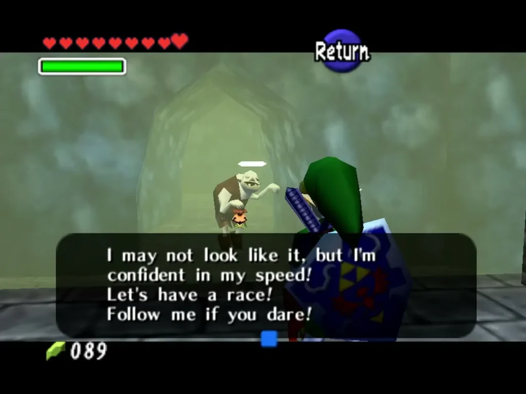 Dampe in the graveyard tomb challenging Link to a race Dampe in the graveyard tomb challenging Link to a race