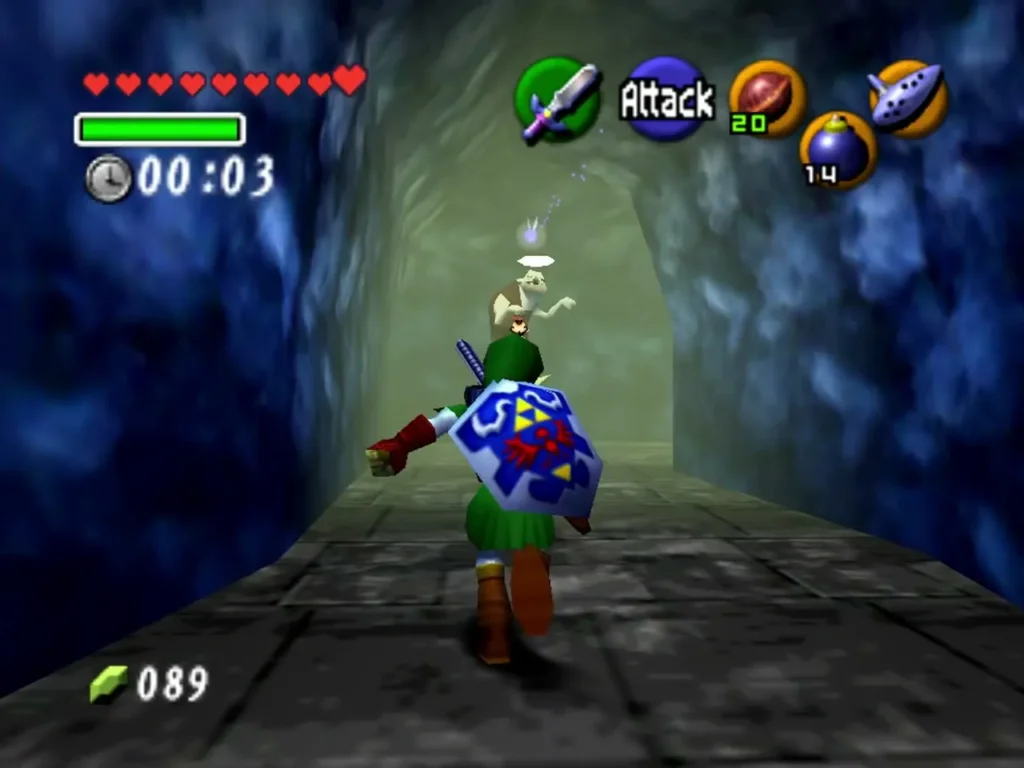 Link running behind Dampe's flame in the winding tomb race Link running behind Dampe's flame in the winding tomb race