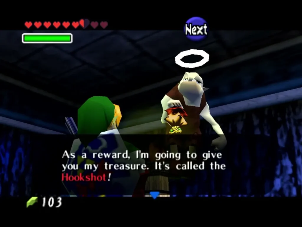 Dampe promising the Hookshot as his treasure after the race Dampe promising the Hookshot as his treasure after the race