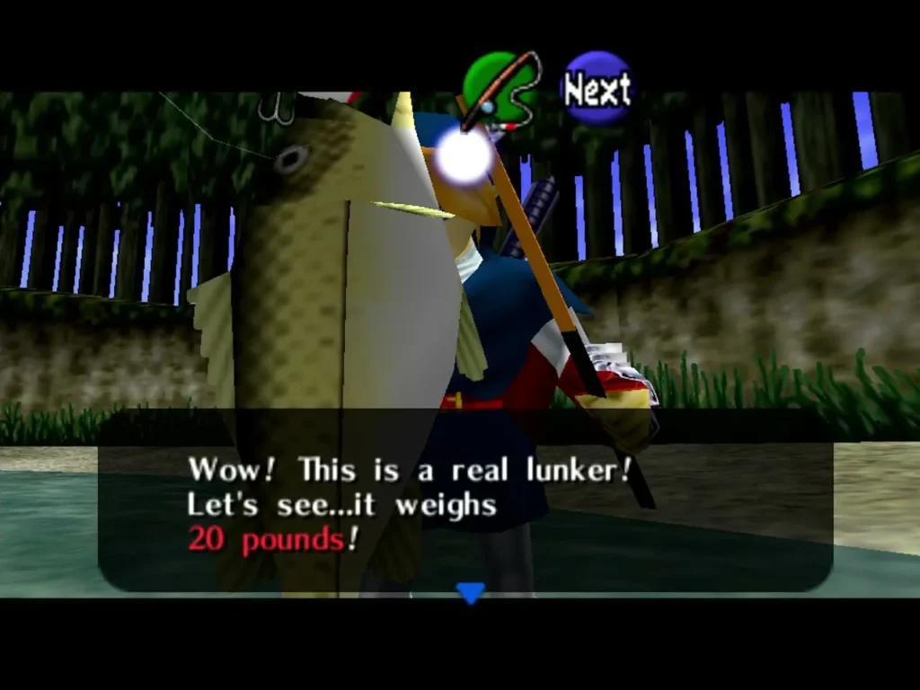 Adult Link with a giant fish, the box saying it weighs 20 pounds Adult Link with a giant fish, the box saying it weighs 20 pounds