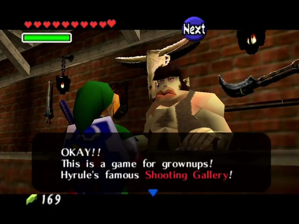 Kakariko gallery man telling Link the shooting gallery is a game for grownups Kakariko gallery man telling Link the shooting gallery is a game for grownups