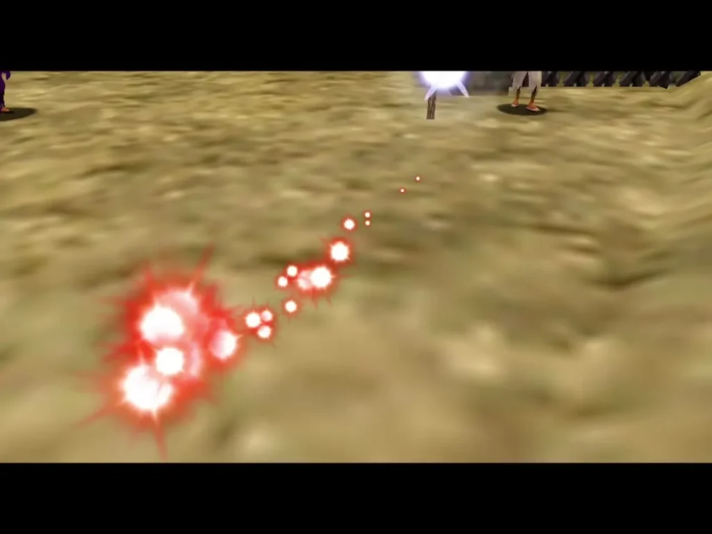 Red warp sparks as Link warps away on the sandy Death Mountain ground