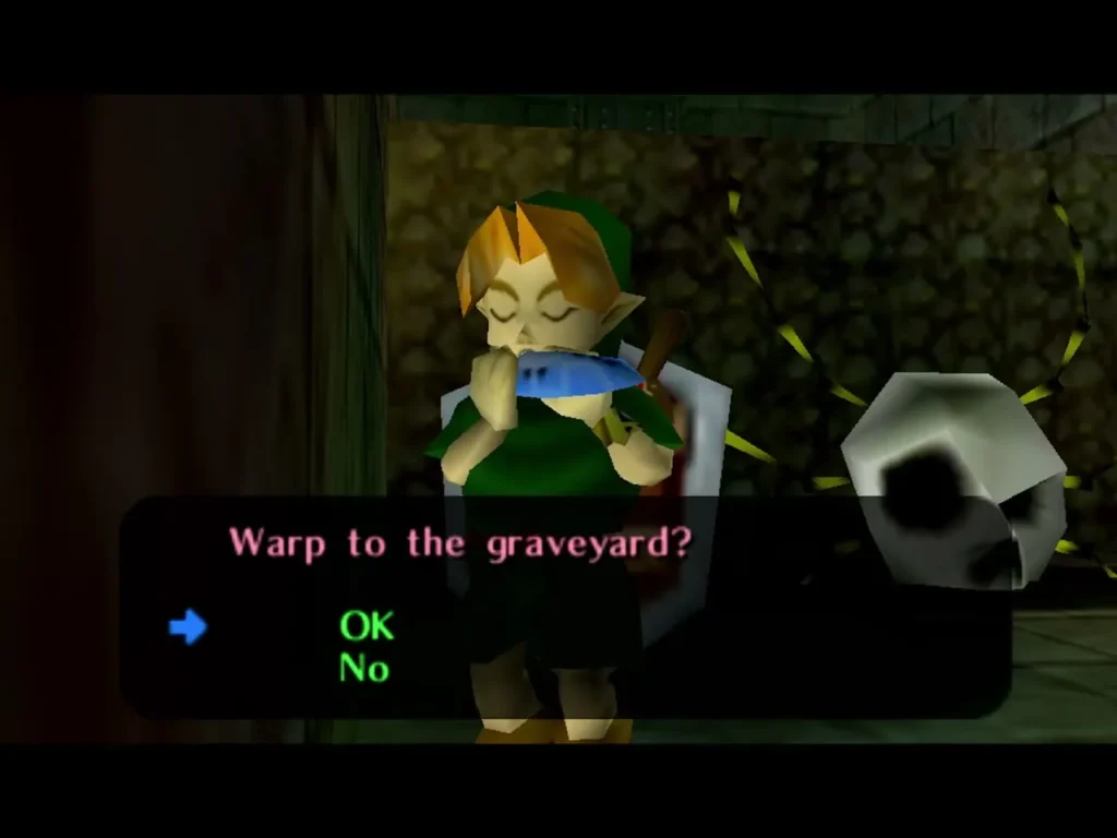 Child Link in the Graveyard with the Warp to the graveyard prompt open