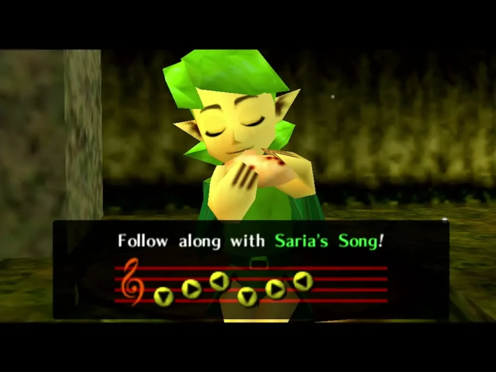 Saria teaches Child Link the melody with the Follow along with Saria's Song box