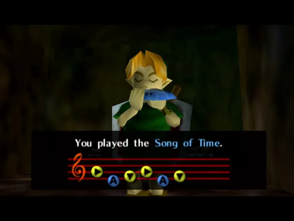Link playing the Song of Time with the box that says it was played