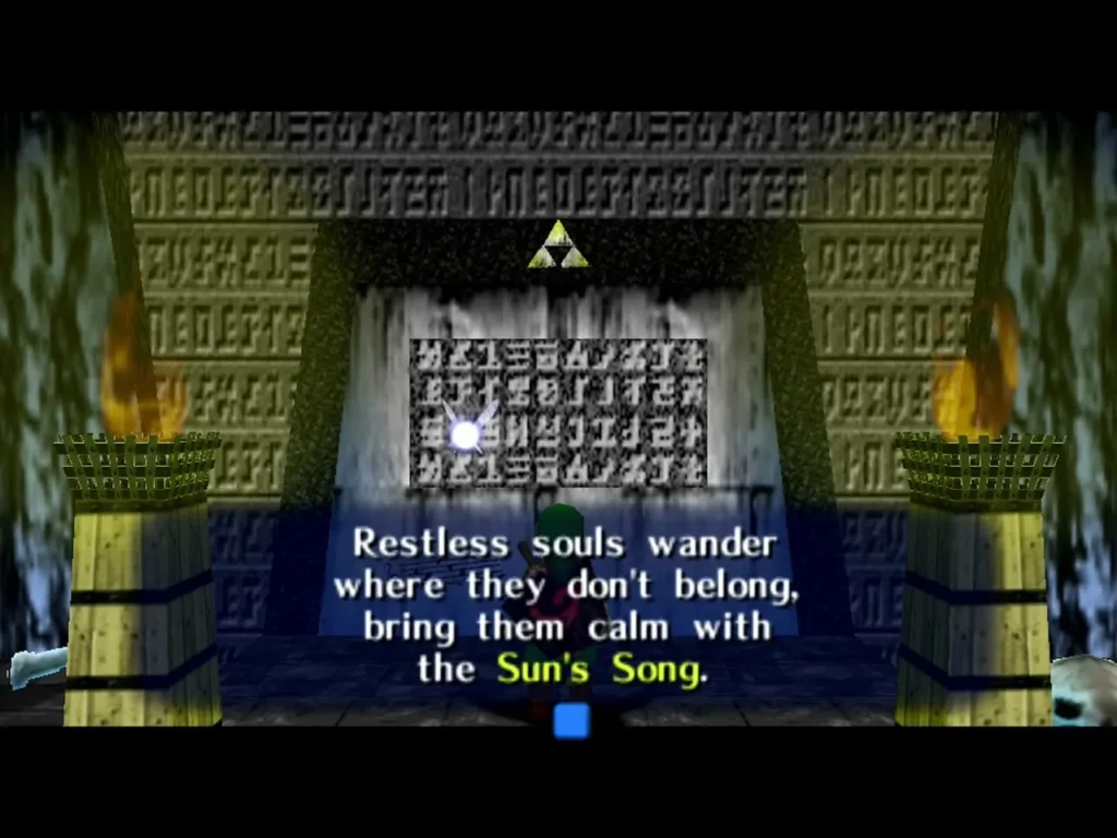 Carved wall with the message that the Sun's Song calms restless souls