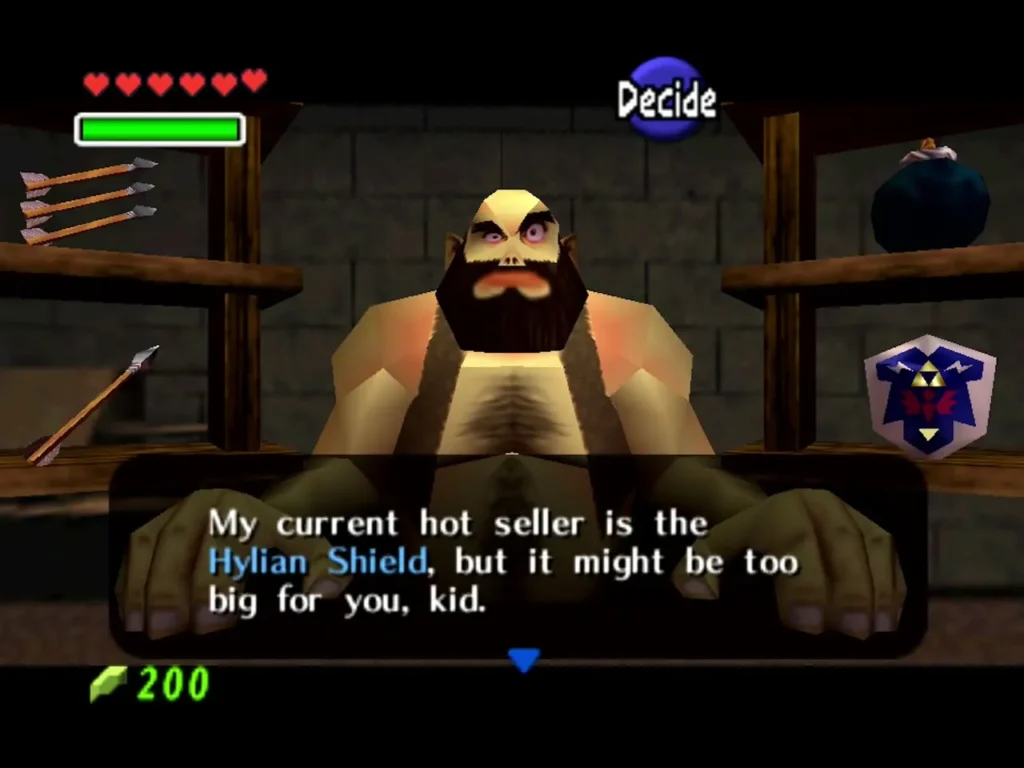 The Bazaar shopkeeper calling the Hylian Shield his hot seller