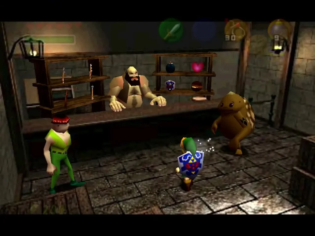 Child Link inside the Market Bazaar with the shopkeeper behind the counter and shelves of goods