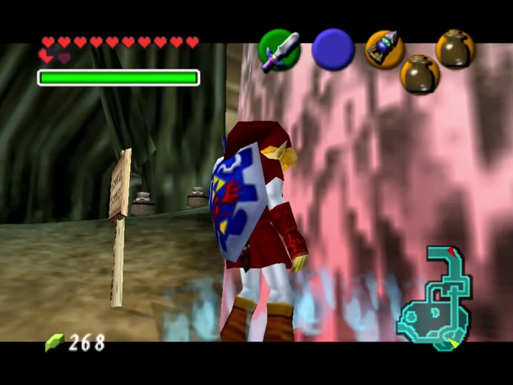 Link holding Blue Fire against a wall of red ice, which melts away in pale blue flames