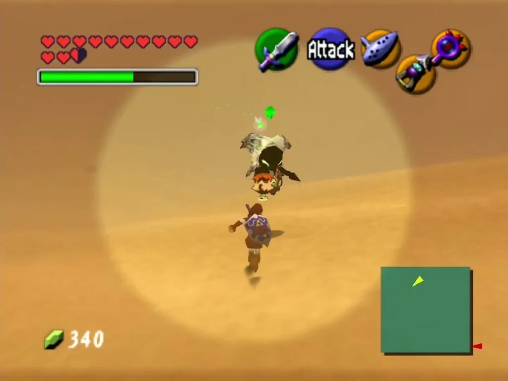 Link following a ghostly guide through a sandstorm in the Haunted Wasteland using the Lens of Truth