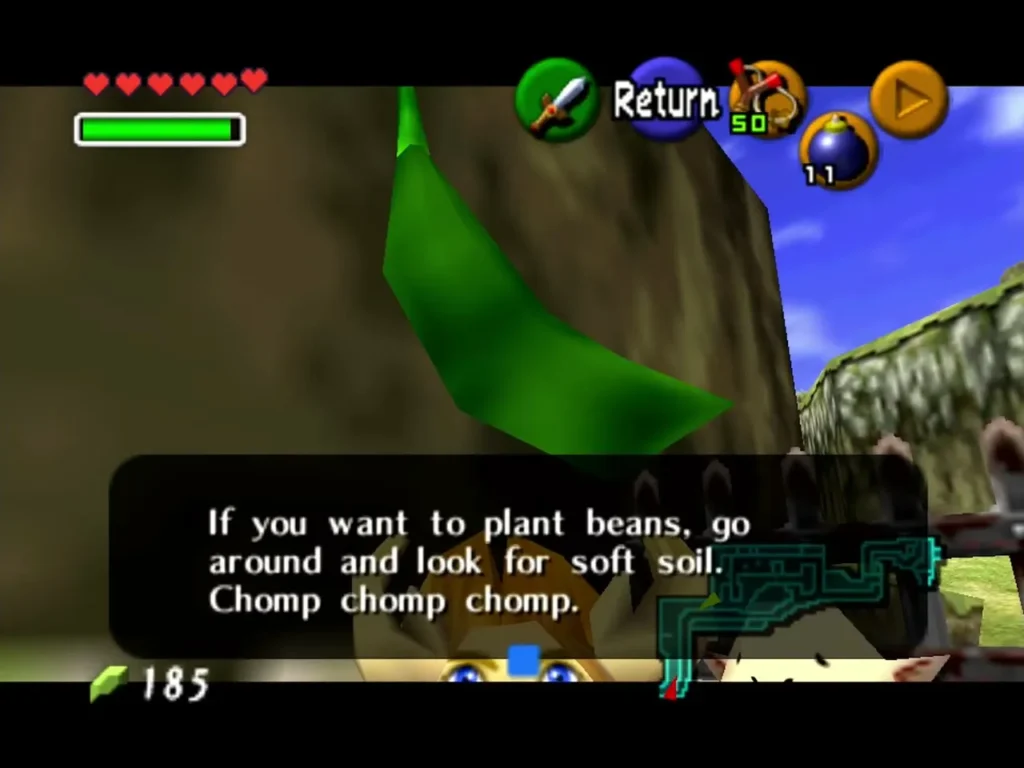 Message telling Link to plant beans by going around and looking for soft soil Message telling Link to plant beans by going around and looking for soft soil