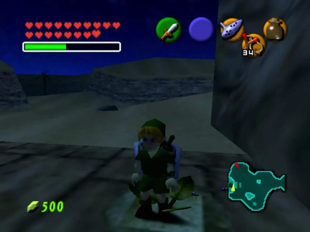 Child Link beside a Magic Bean sprout planted in the Desert Colossus sand Child Link beside a Magic Bean sprout planted in the Desert Colossus sand
