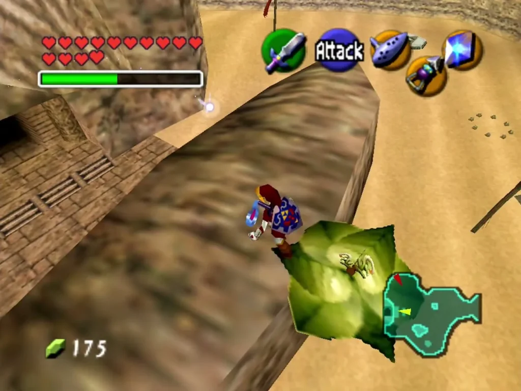 Adult Link riding the bean leaf beside the stone arch in the desert Adult Link riding the bean leaf beside the stone arch in the desert