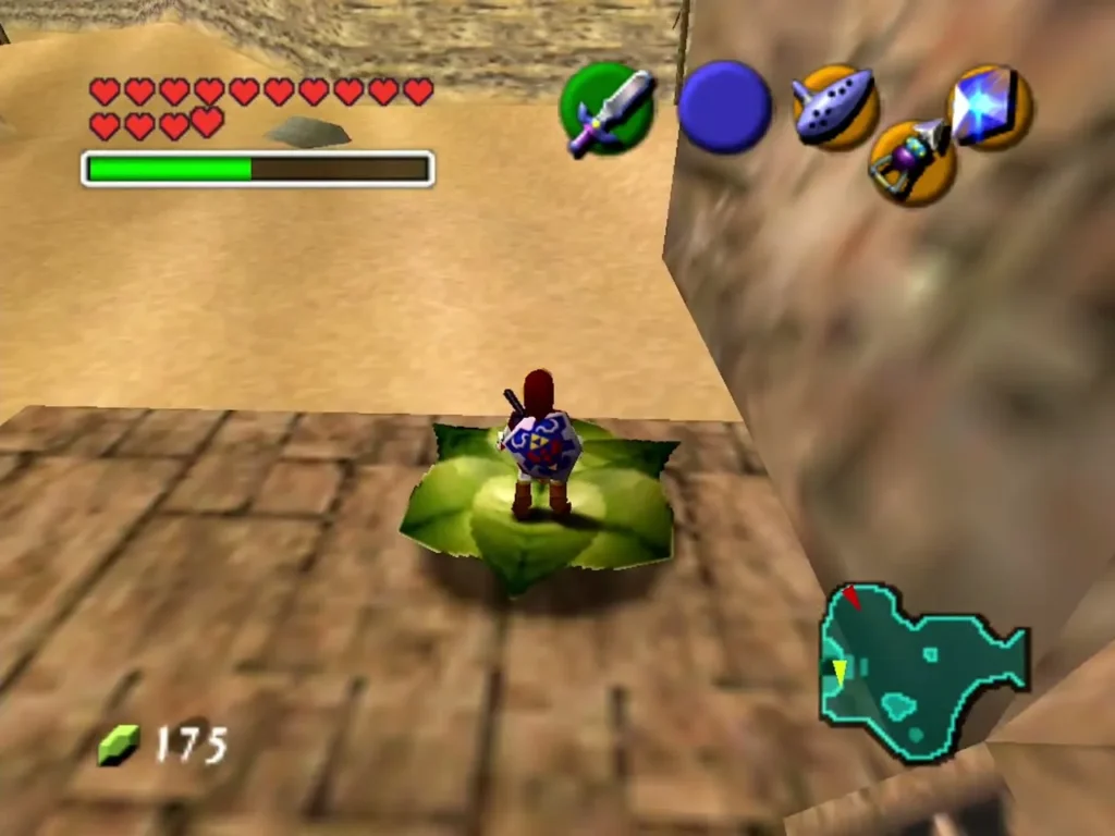 Adult Link riding the Magic Bean leaf over the Desert Colossus sand Adult Link riding the Magic Bean leaf over the Desert Colossus sand