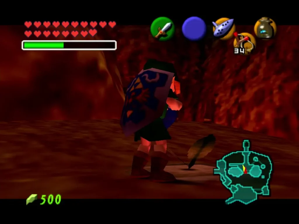 Child Link crouching in the hot crater planting a Magic Bean in the soil Child Link crouching in the hot crater planting a Magic Bean in the soil