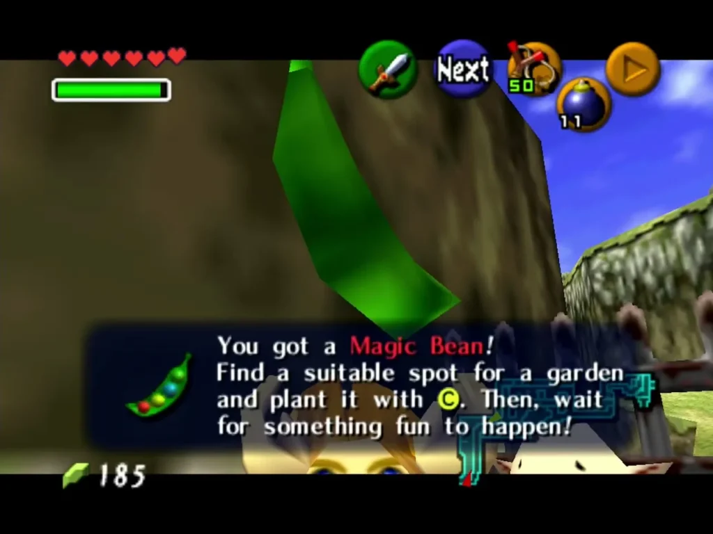 You got a Magic Bean message box over a sunny cliff at Zora's River You got a Magic Bean message box over a sunny cliff at Zora's River