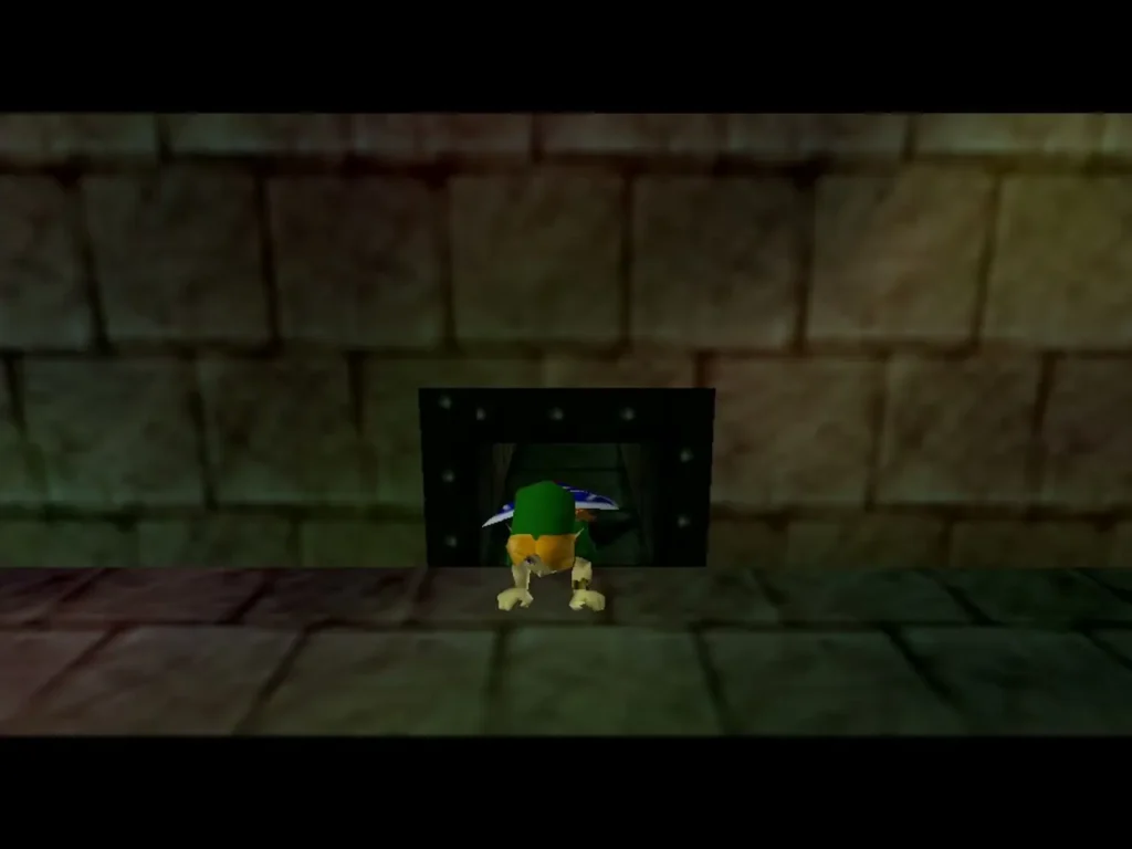 Link crawling through a small hole in the Bottom of the Well
