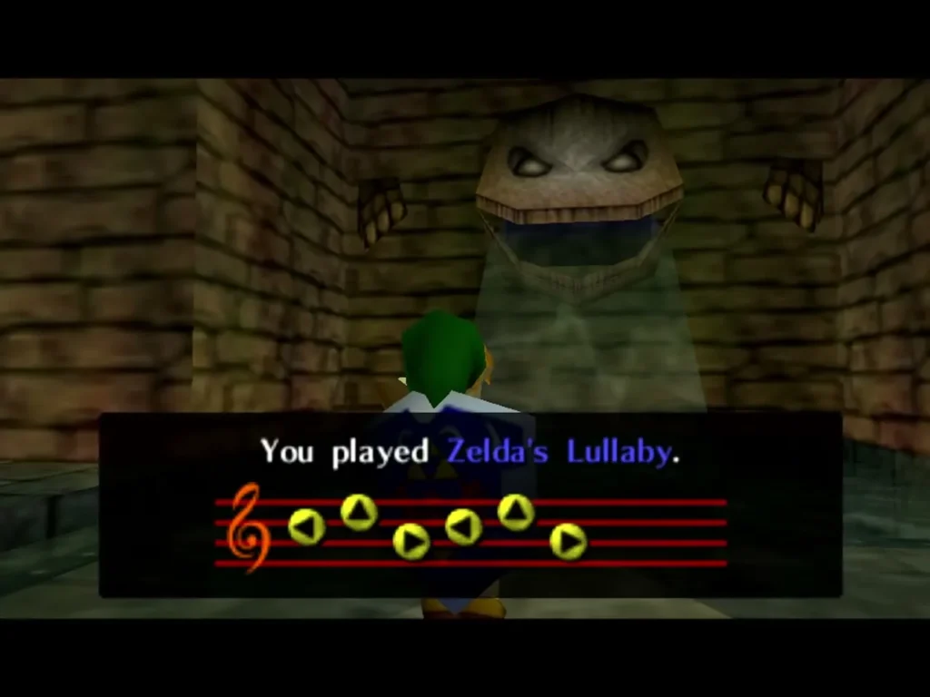 Box reads You played Zelda's Lullaby beside the statue face