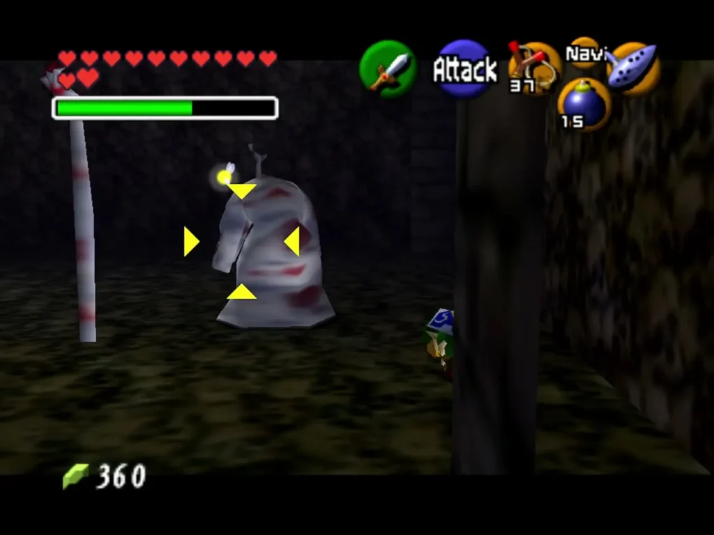 Link with the Fairy Slingshot equipped, facing a ReDead in the Bottom of the Well