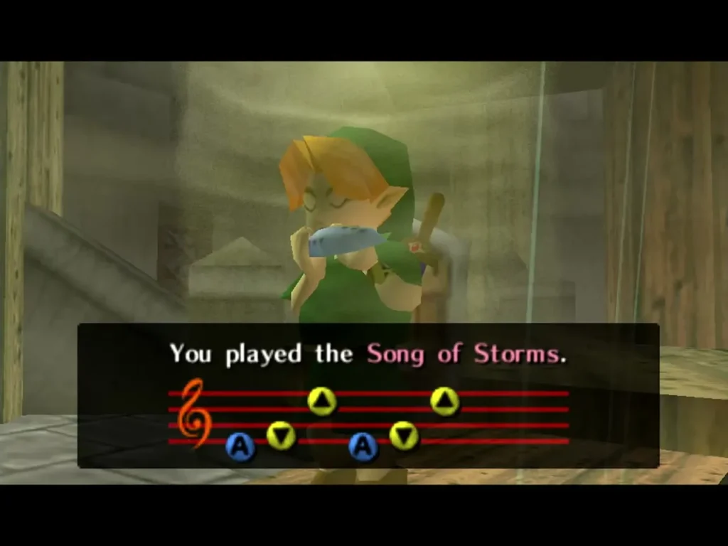 "You played the Song of Storms" box in the windmill with Link playing the ocarina