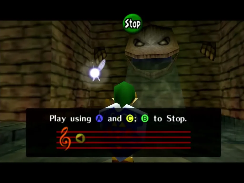 Link playing Zelda's Lullaby on the Ocarina in the Bottom of the Well