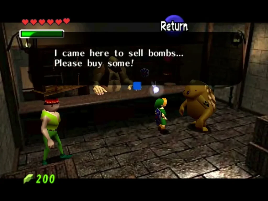 The Bazaar shopkeeper pitching bombs to Link at the counter The Bazaar shopkeeper pitching bombs to Link at the counter