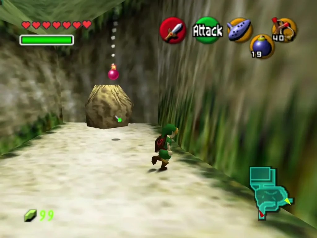 A lit Bomb beside the large boulder blocking the cave opening in the castle grounds wall A lit Bomb beside the large boulder blocking the cave opening in the castle grounds wall