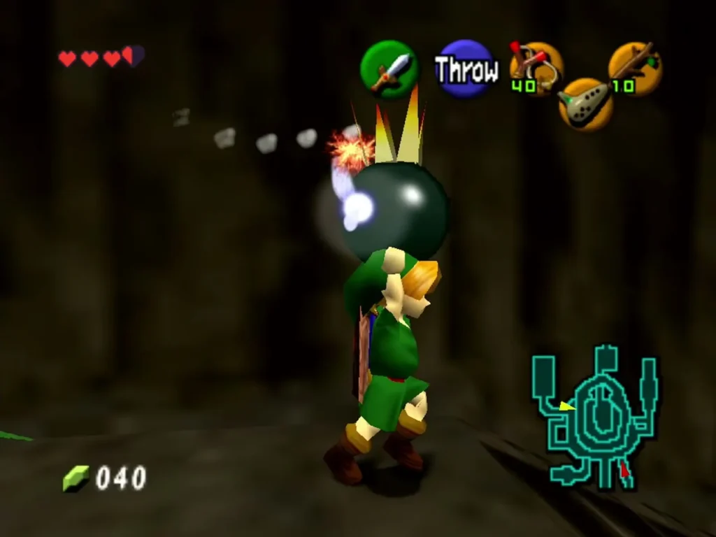 Child Link holding a lit Bomb Flower over his head, ready to throw it Child Link holding a lit Bomb Flower over his head, ready to throw it