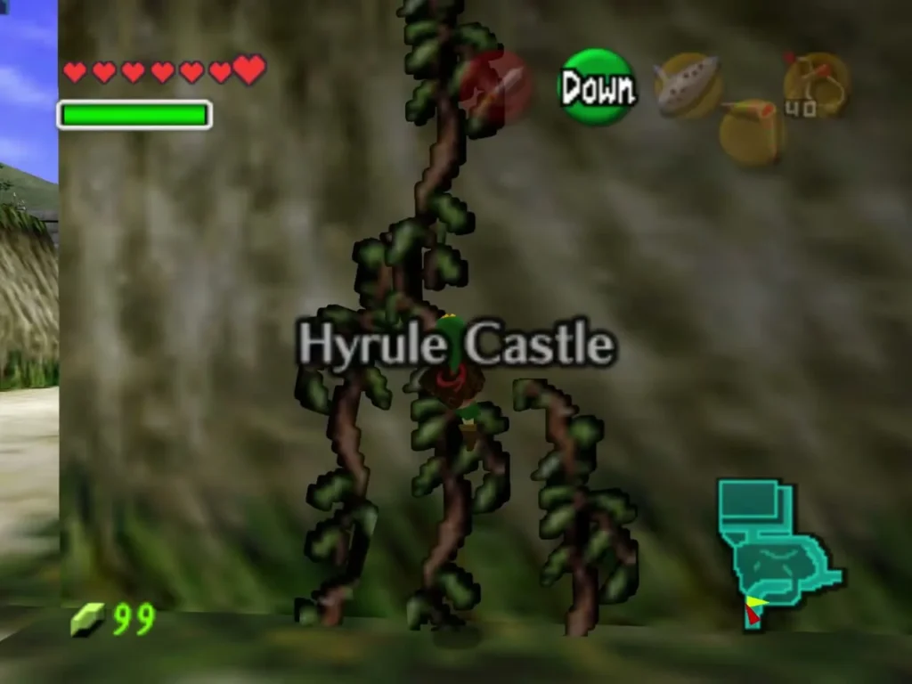Child Link climbing the vines at the edge of the Hyrule Castle grounds Child Link climbing the vines at the edge of the Hyrule Castle grounds