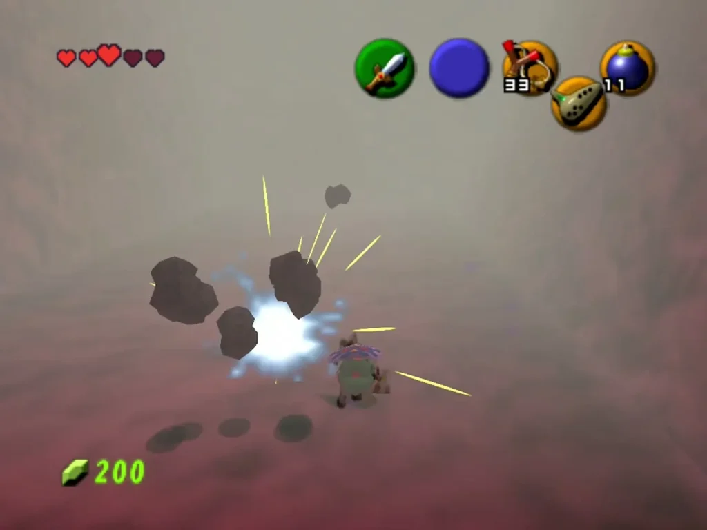 Bomb blast scattering rocks around Link on the volcanic slope near the summit Bomb blast scattering rocks around Link on the volcanic slope near the summit