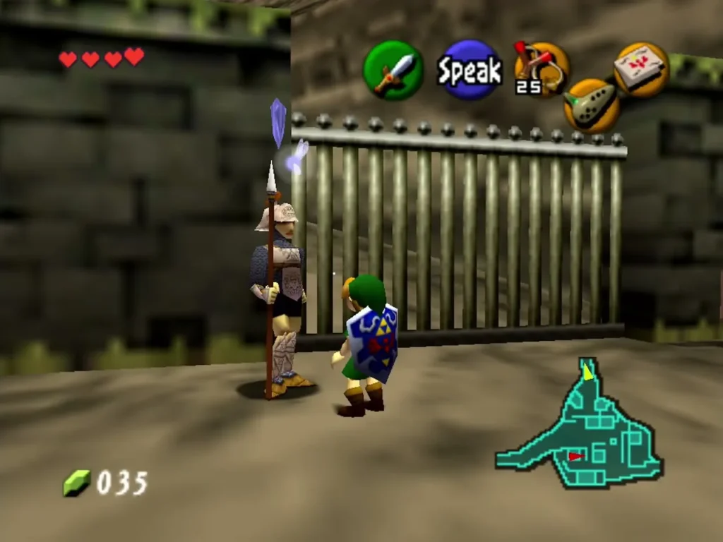 Child Link facing the spear guard at the Death Mountain gate Child Link facing the spear guard at the Death Mountain gate