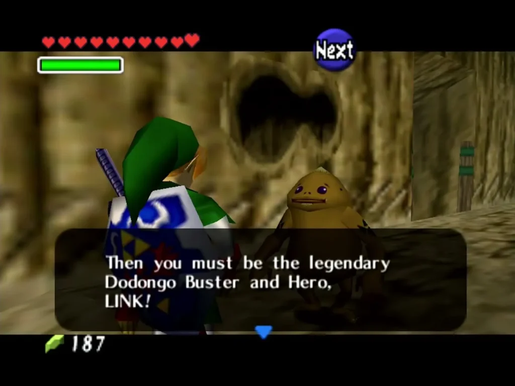 A Goron child talking to Link about the legendary Dodongo Buster A Goron child talking to Link about the legendary Dodongo Buster