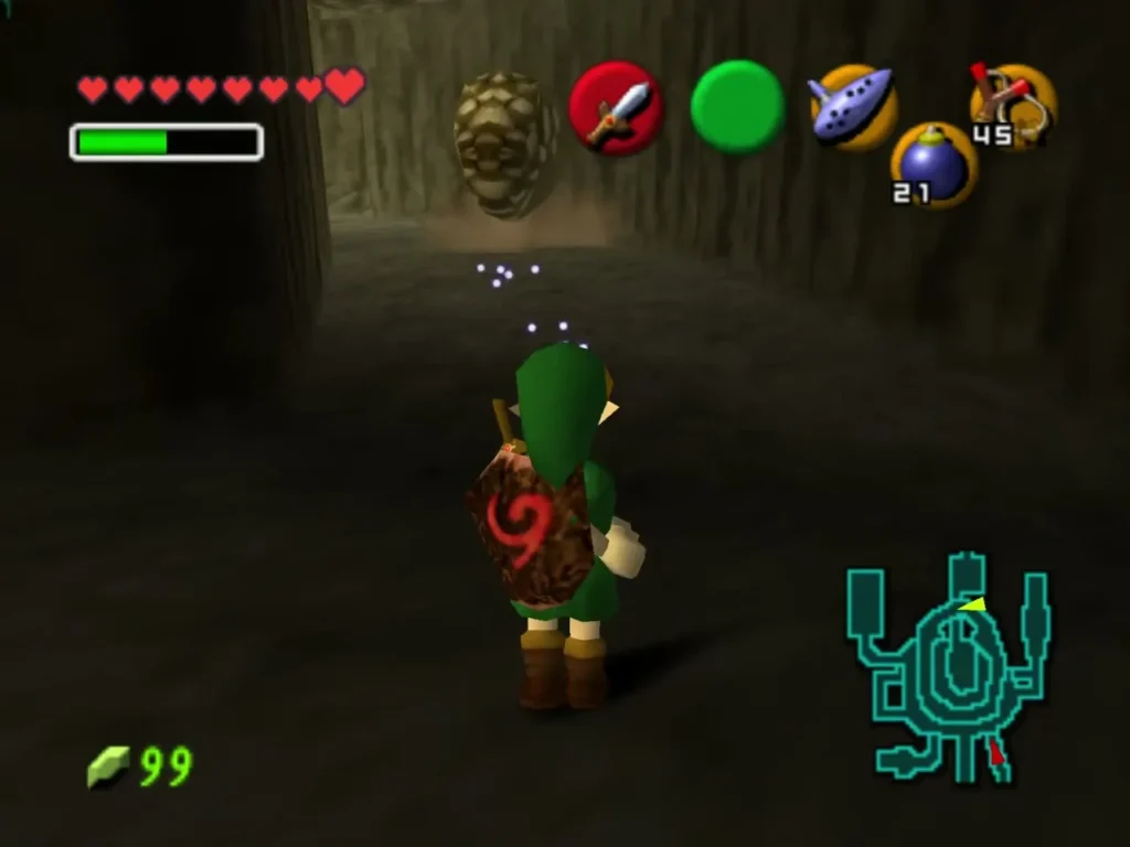 The Hot Rodder Goron curled into a ball and rolling down the Goron City ring path toward child Link The Hot Rodder Goron curled into a ball and rolling down the Goron City ring path toward child Link