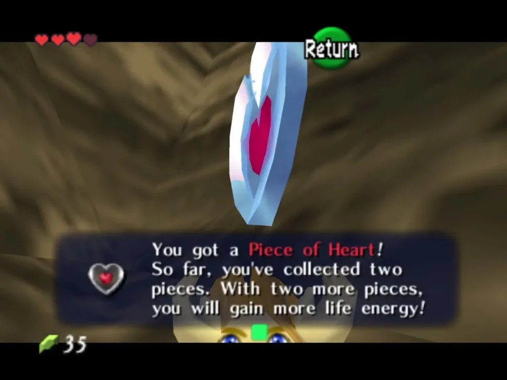 Piece of Heart message after landing on the ledge below the fence Piece of Heart message after landing on the ledge below the fence