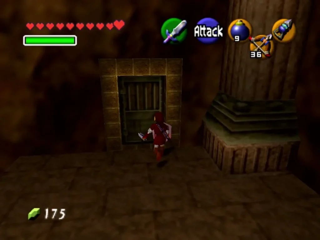Link beside a barred stone door next to a staircase Link beside a barred stone door next to a staircase
