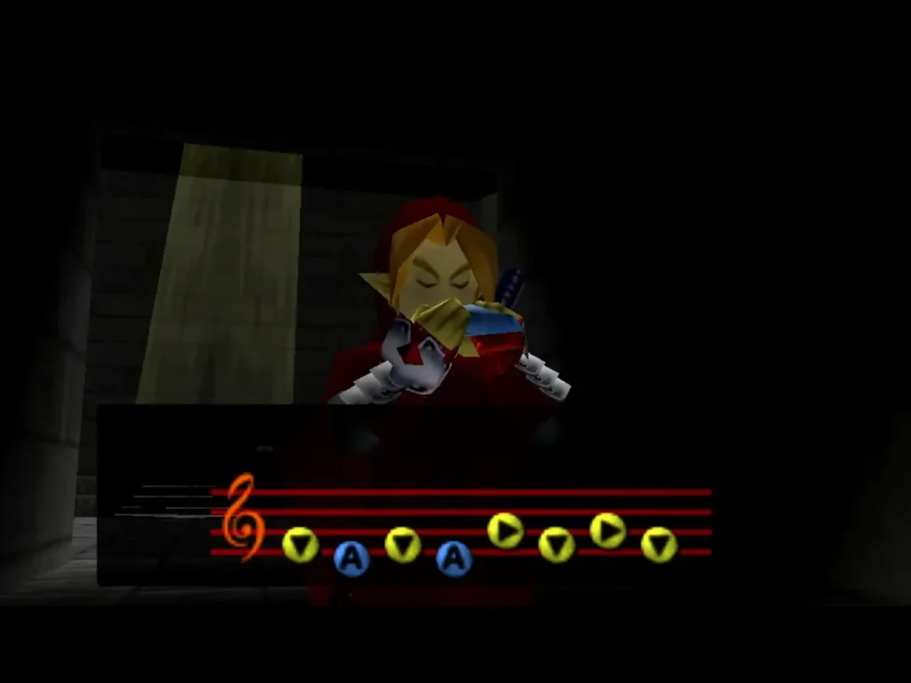 Adult Link playing the Bolero of Fire in a dark stone chamber Adult Link playing the Bolero of Fire in a dark stone chamber
