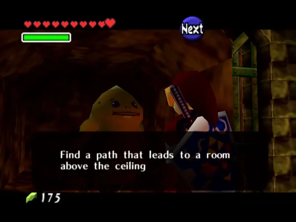 Caged Goron speaking to Link in a stone room Caged Goron speaking to Link in a stone room
