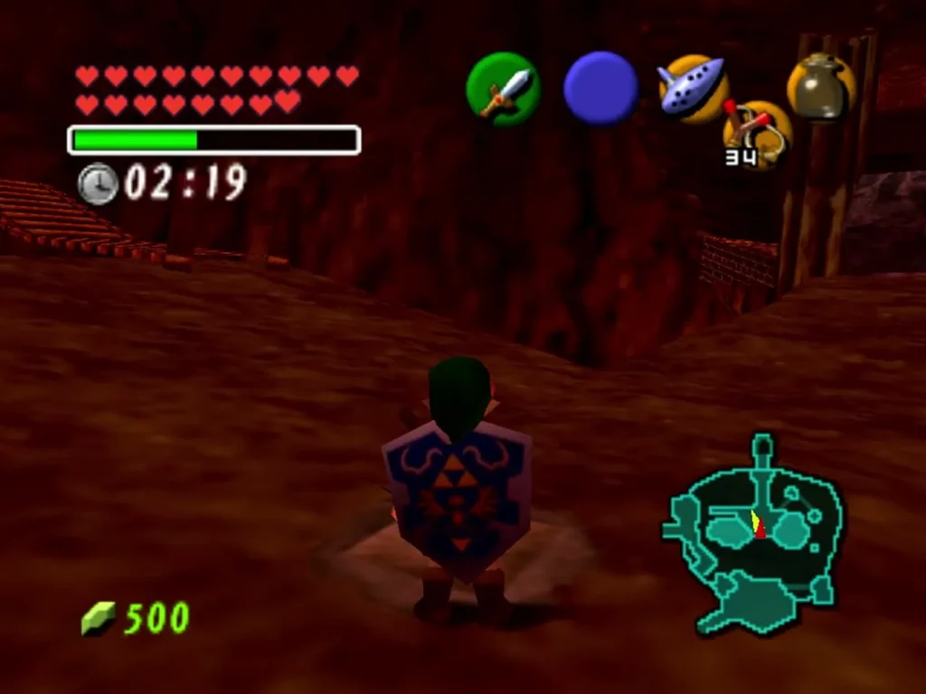 Adult Link in Death Mountain Crater with the heat countdown clock showing in the corner of the screen Adult Link in Death Mountain Crater with the heat countdown clock showing in the corner of the screen