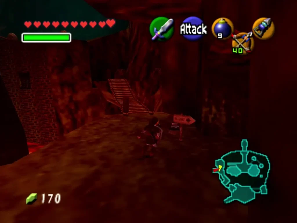 Link walking out into Death Mountain Crater through the passage behind the statue Link walking out into Death Mountain Crater through the passage behind the statue