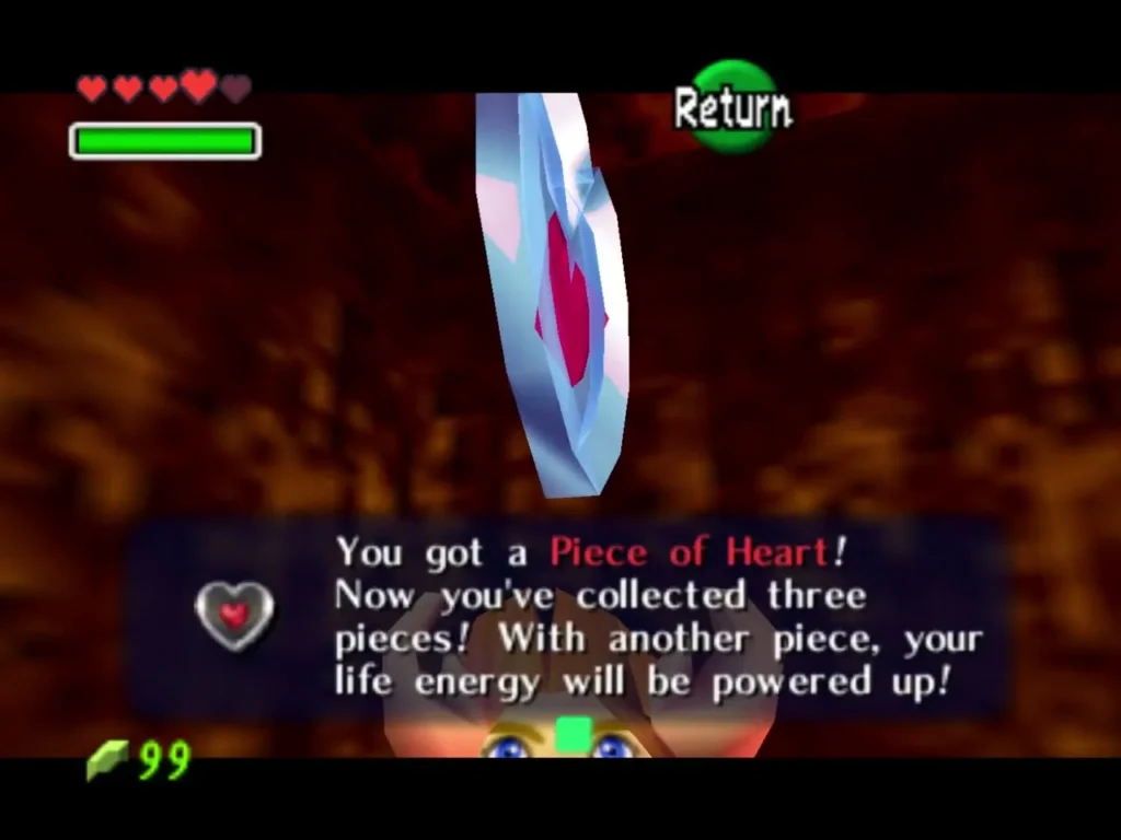 The Piece of Heart item box with its full message, won in Death Mountain Crater The Piece of Heart item box with its full message, won in Death Mountain Crater