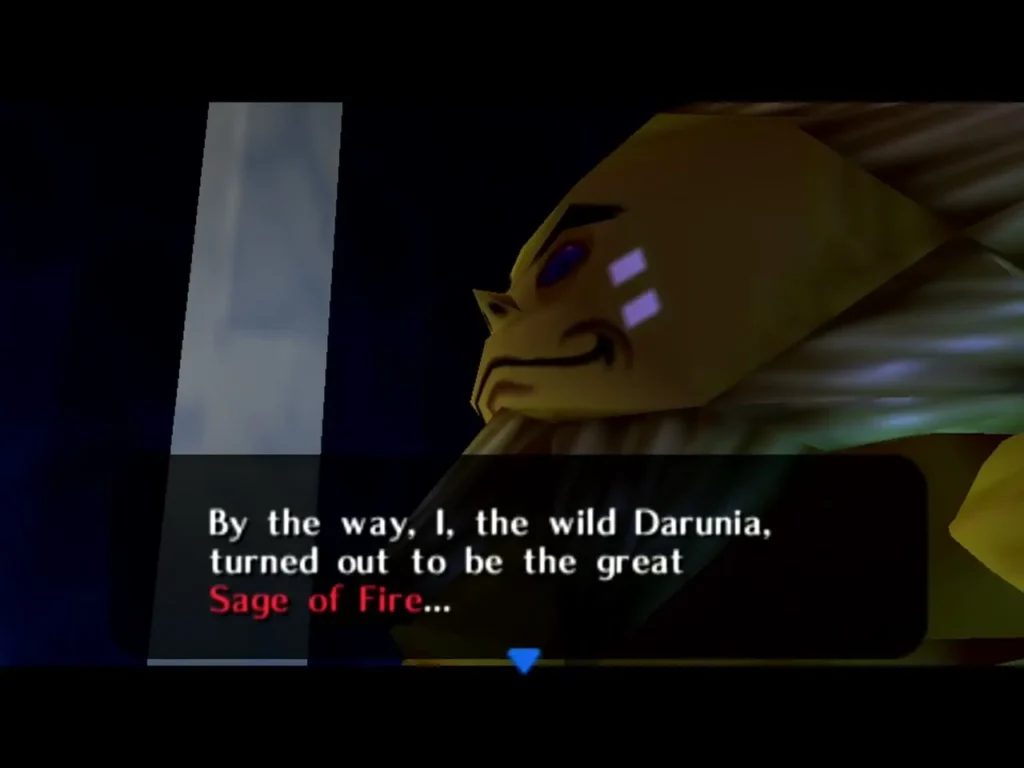 Darunia revealing himself as the Sage of Fire in the Chamber of Sages Darunia revealing himself as the Sage of Fire in the Chamber of Sages