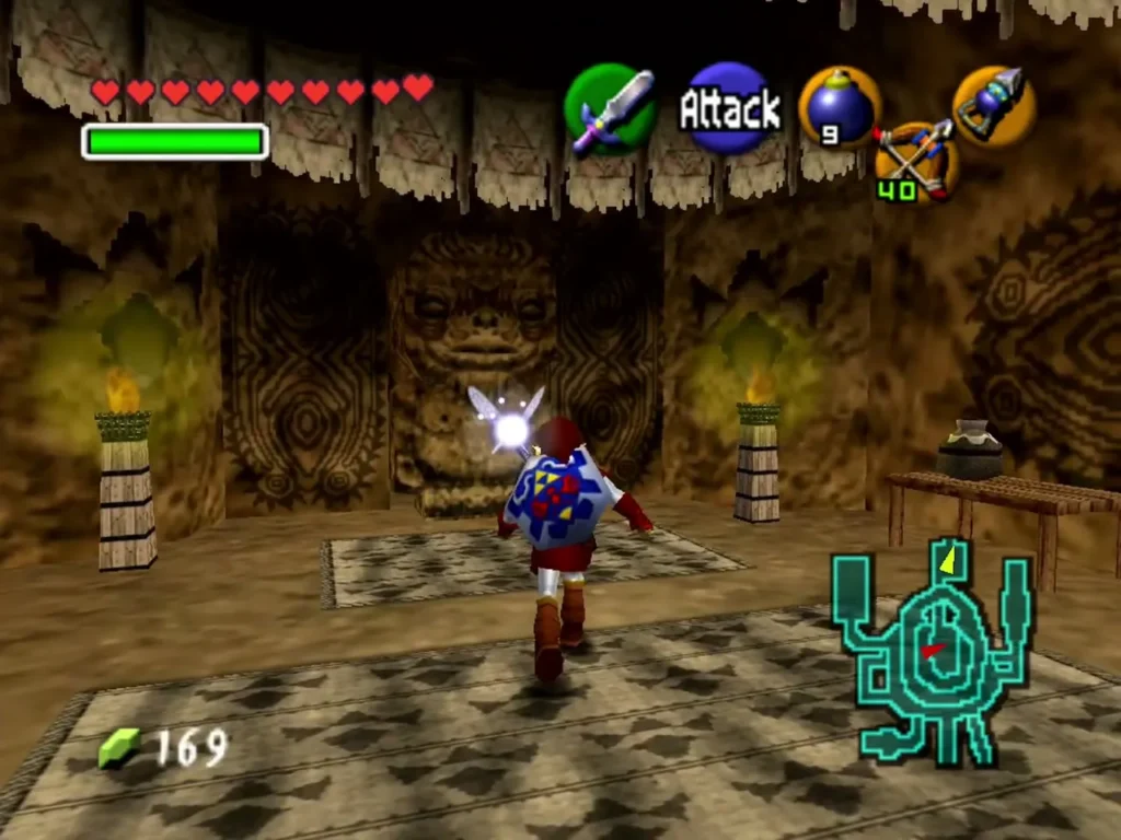 Link standing before the large statue at the back of Darunia's room Link standing before the large statue at the back of Darunia's room