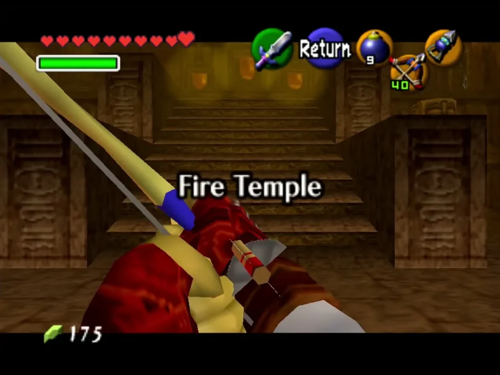 Fire Temple title card over the temple entrance hall inside Death Mountain Crater Fire Temple title card over the temple entrance hall inside Death Mountain Crater