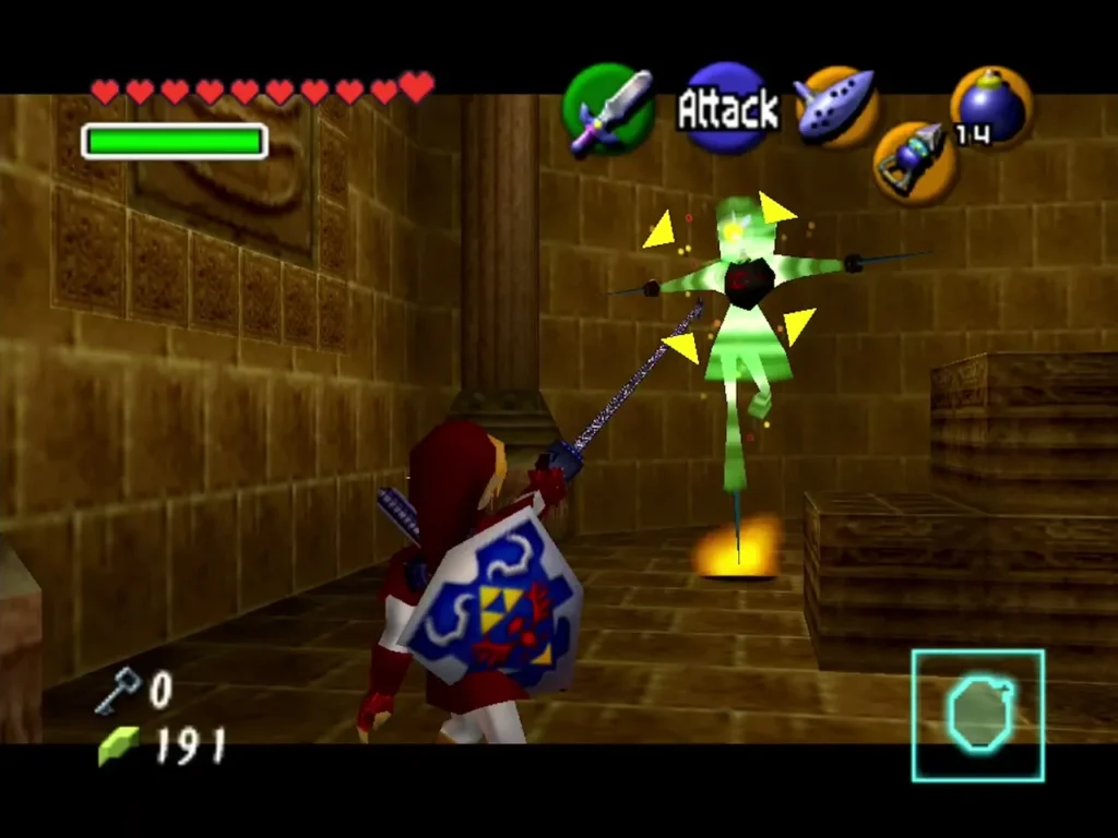 Link facing the Flare Dancer with a green flame, a sign it is nearly defeated Link facing the Flare Dancer with a green flame, a sign it is nearly defeated